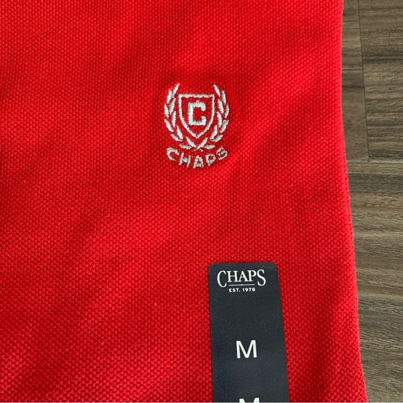 Sale! Chaps Polo Shirt Poppy Red Cotton with Striped Collar Size M - Picture 4 of 7